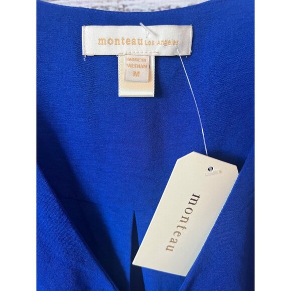 MONTEAU-SHORT SLEEVE RUFFLE DRESS ROYAL BLUE - Picture 4 of 10